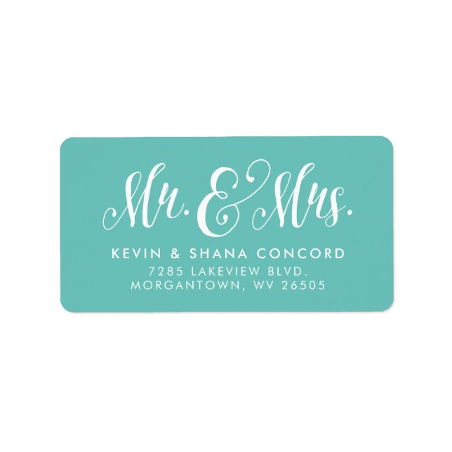 Mr. and Mrs. Newlywed aquamarin Rücksendeadresse Adressaufkleber (Vorne)