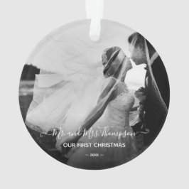 Mr. and Mrs Newlywed Foto Signature Script Ornament