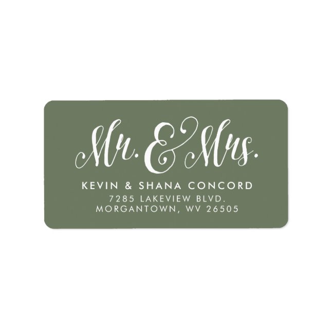 Mr. and Mrs. Newlywed green Rücksendeadresse Adressaufkleber (Vorne)