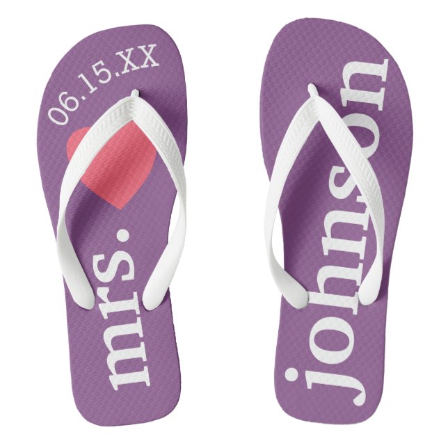 Mr. and Mrs. Personalisiert Honeymoon with Heart Flip Flops (Fußbett)
