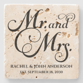 Mr. and Mrs., Personalisiert Verlobung Gift, Marmo Steinuntersetzer