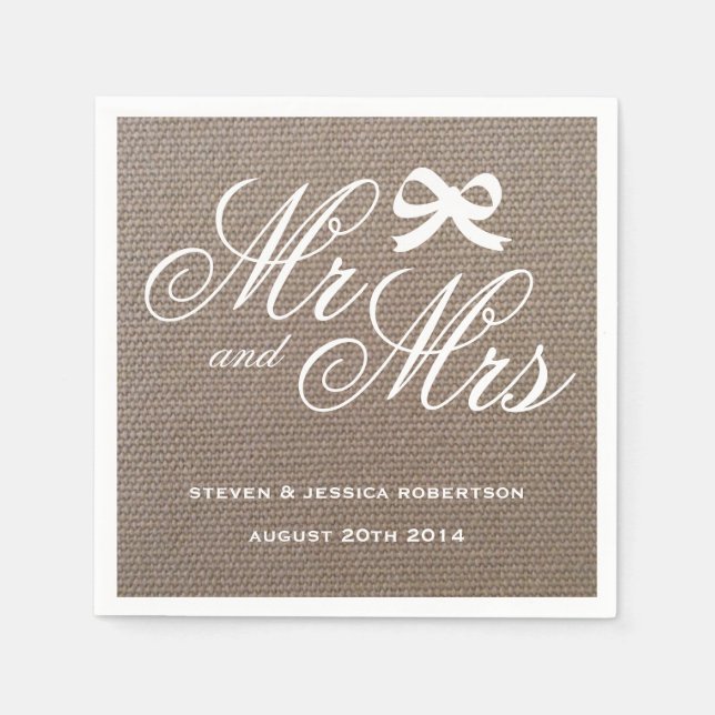 Mr. and Mrs. rustic burlap Country Hochzeitsnapkin Serviette (Vorderseite)