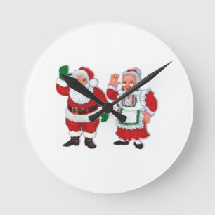 "MR AND MRS SANTA CLAUS" CLOCK RUNDE WANDUHR