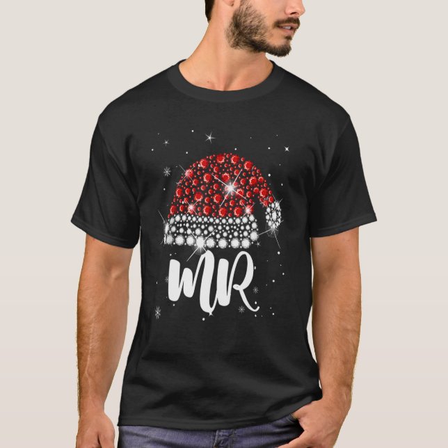 Mr And Mrs Santa Hat Christmas Couples Matching Pa T-Shirt (Vorderseite)