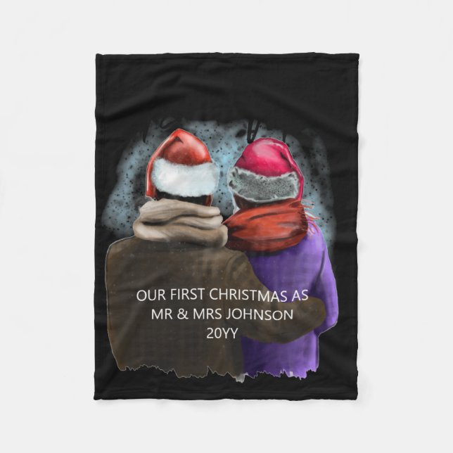 Mr And Mrs Script Couples Christmas T Shirt  Fleecedecke (Vorderseite)
