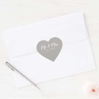 Mr. and Mrs. Script Established Wedding Herz-Aufkleber