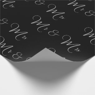 Mr. and Mrs. Script Schwarz-weiß Chic Gift  Geschenkpapier