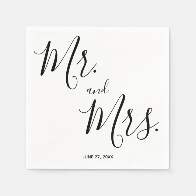 Mr. and Mrs Simple Script Wedding Napkins Serviette (Vorderseite)
