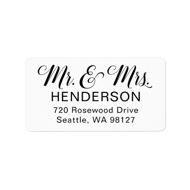 Mr. and Mrs. Wedding Newlywed Return Address Label Adressaufkleber (Vorne)