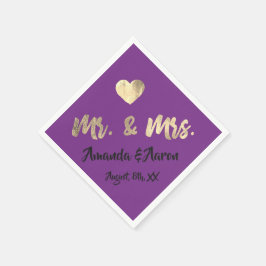 Mr. and Mrs White Heart Lila Champaigne Gold Serviette