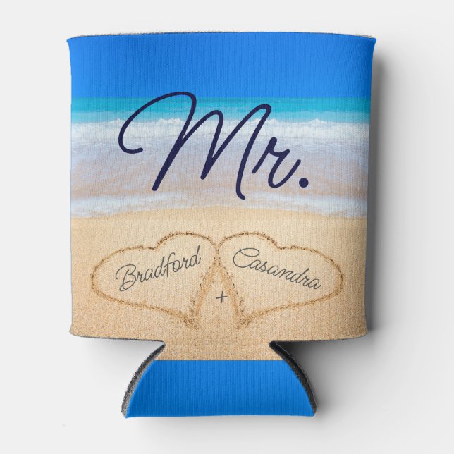Mr. Beach Wedding Hearts in Sand Dosenkühler (Vorderseite)