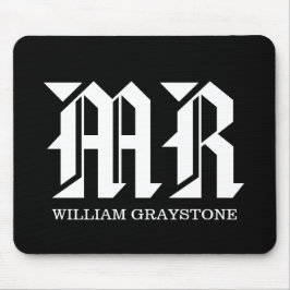 MR Black & White Name Monogram Mousepad