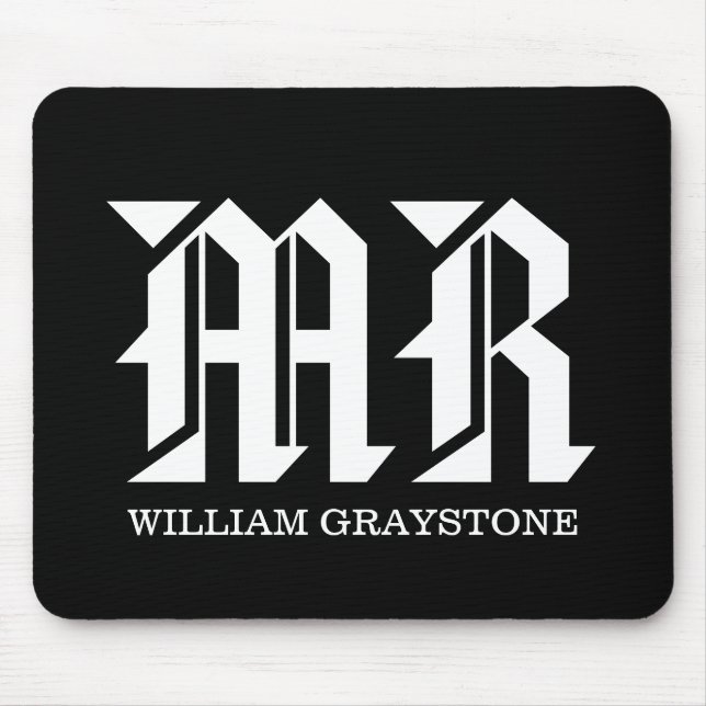 MR Black & White Name Monogram Mousepad (Vorne)