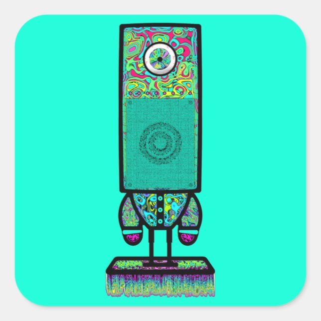 Mr. colorful psychedelic one mit Augen Lautspreche Quadratischer Aufkleber (Vorderseite)