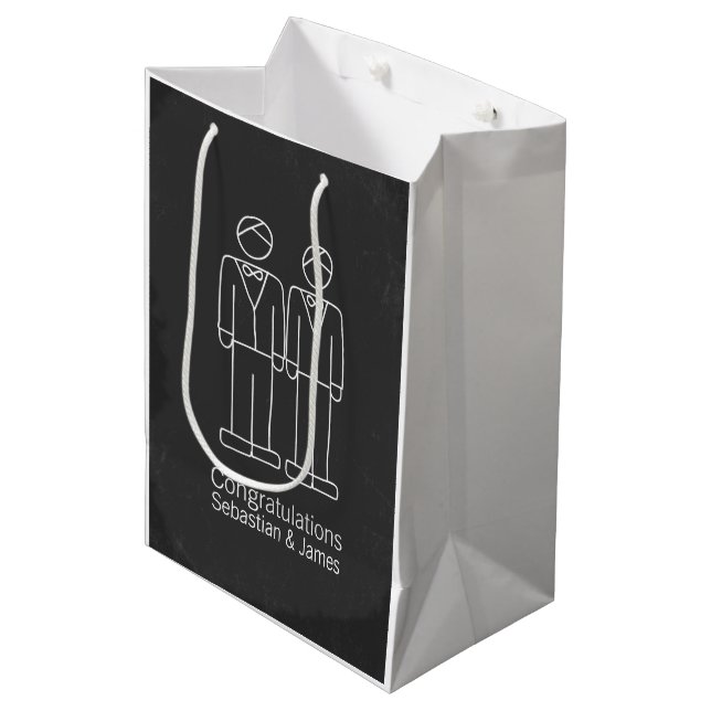 Mr. Doodle Grooms Wedding Personalisiert Mittlere Geschenktüte (Vorderseite Schrägansicht)