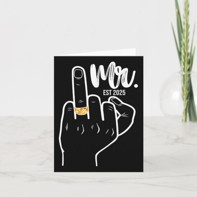 Mr. Est. 2025 Just Married Husband Wedding Finger Karte (Vorderseite)