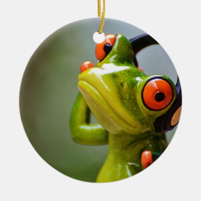Mr. Frog mit Kopfhörern Ornament Round (Vorne)