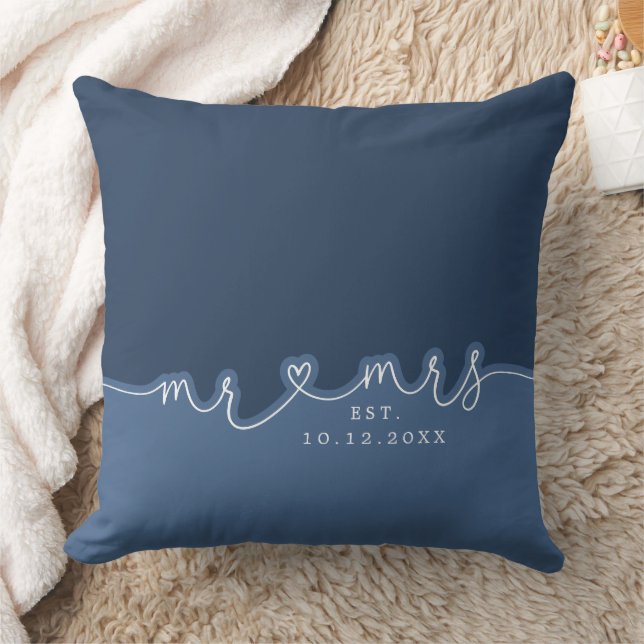 Mr. Heart Script Dusty Blue Wedding Pillow Kissen (Decke)