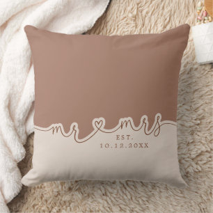 Mr. Heart Script Mocha Beige Wedding Pillow Kissen