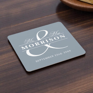 Mr. Monogram Dusty Blue Wedding Rechteckiger Pappuntersetzer