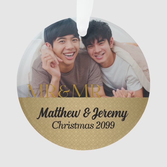 Mr & Mr 1st Christmas Gold Damask Photo (devant)