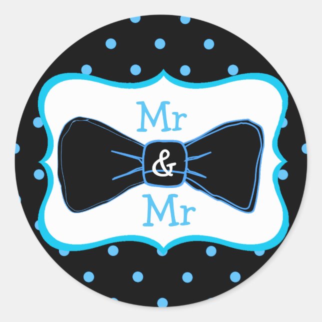 Mr & Mr. Black Blue Bowtie Wedding Stickers (Vorderseite)