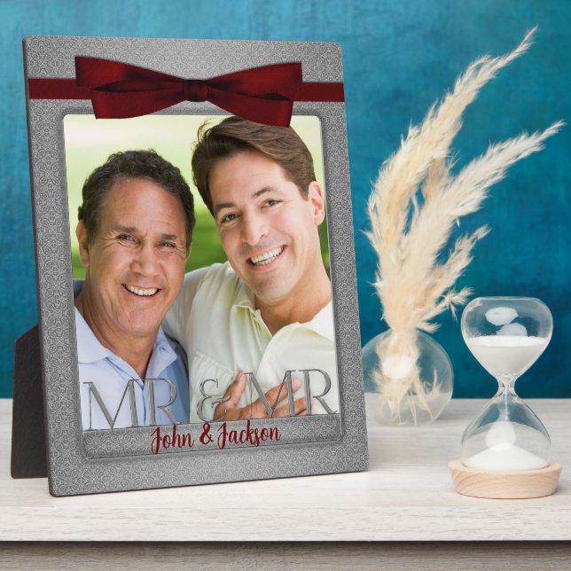 Mr & Mr Gay Wedding Foto in Silver Fotoplatte (Seite)