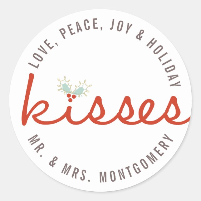 Mr & Mrs. 1. Christmas Mistletoes Holiday Wedding Runder Aufkleber (Vorderseite)