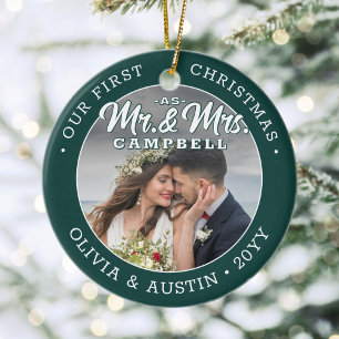 Mr & Mrs 2 Foto Newlyweds 1. Keramik Ornament