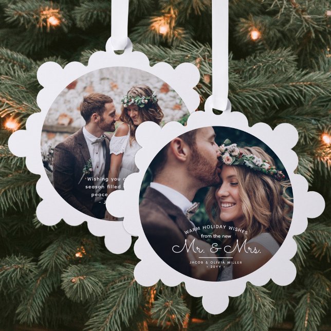 Mr & Mrs 2 Foto Newlyweds Erste Weihnachten Verhei Ornament Karte (Von Creator hochgeladen)