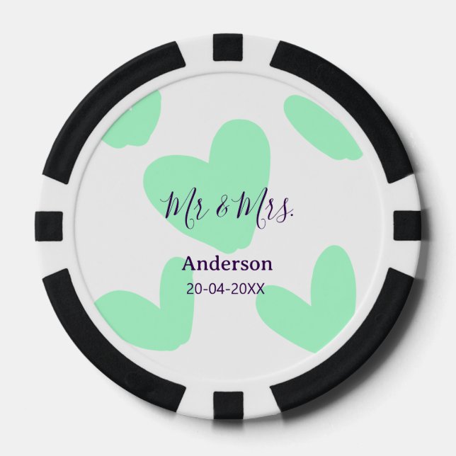 Mr & Mrs add family name date year wedding favor  Pokerchips (Vorderseite)