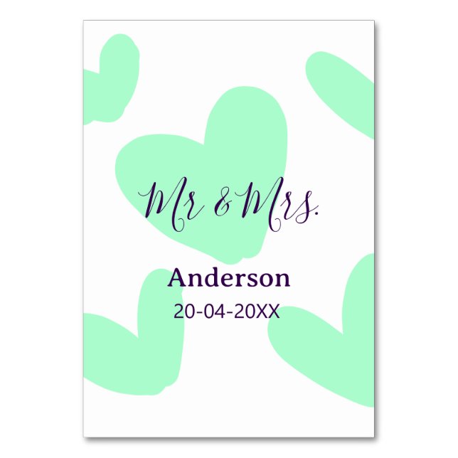 Mr & Mrs add family name date year wedding favor  Tischnummer (Vorderseite)