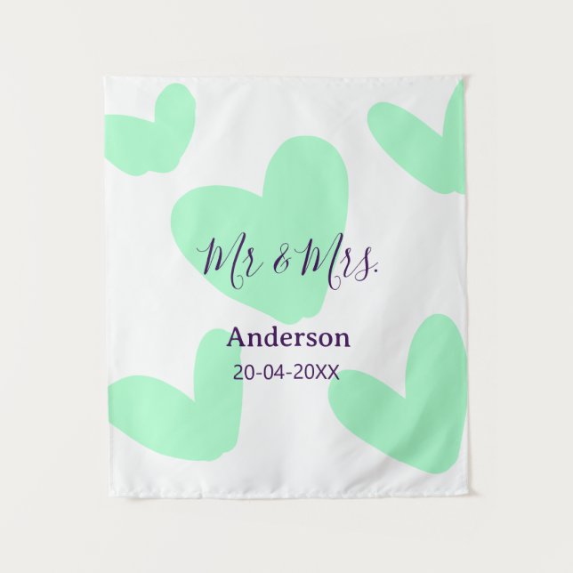 Mr & Mrs add family name date year wedding favor  Wandteppich (Vorderseite)