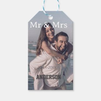 Mr & Mrs add family name photo date wedding family Geschenkanhänger