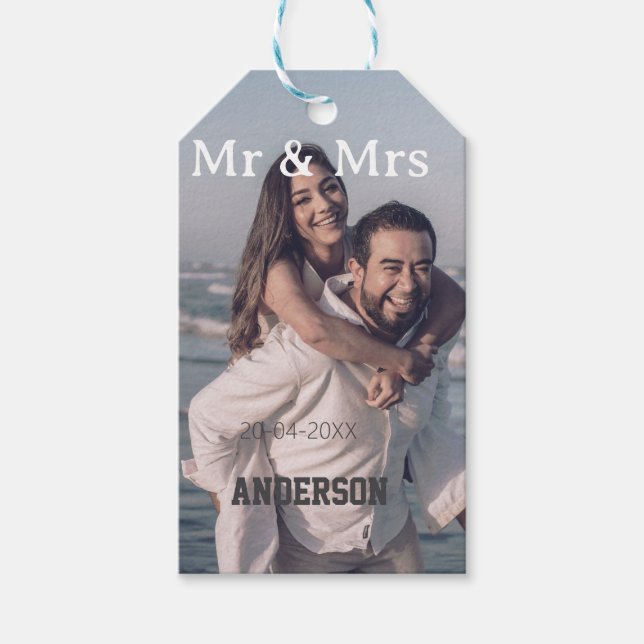 Mr & Mrs add family name photo date wedding family Geschenkanhänger (Vorderseite)