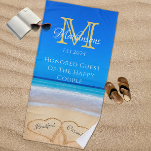 Mr Mrs Beach Wedding Hearts Sand Honoren Guest Strandtuch