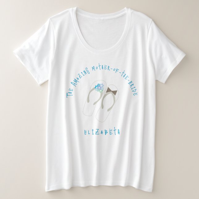 Mr & Mrs Blue Flowers Flip Flops Beach Wedding Große Größe T-Shirt (Design vorne)