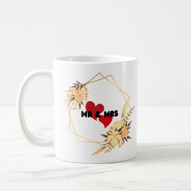 Mr & Mrs., Brown Minimalistisch Wedding ,2 rote He Kaffeetasse (Links)