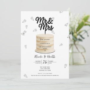 Mr & Mrs Cake & Hearts Schwarz-weiße Verlobung Einladung