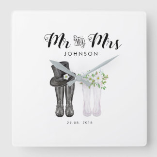Mr & Mrs Clock Wedding Anniversary Weihnachtsgesch Quadratische Wanduhr