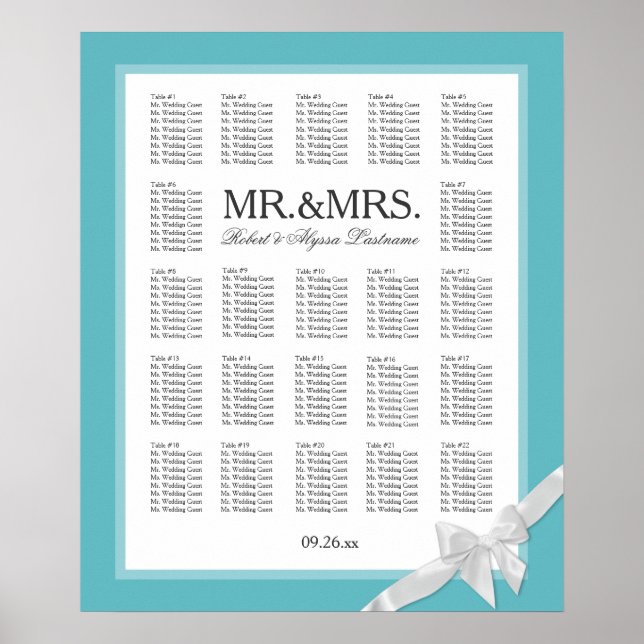 Mr. & Mrs. Color Select with Bow Seating Chart Poster (Vorne)
