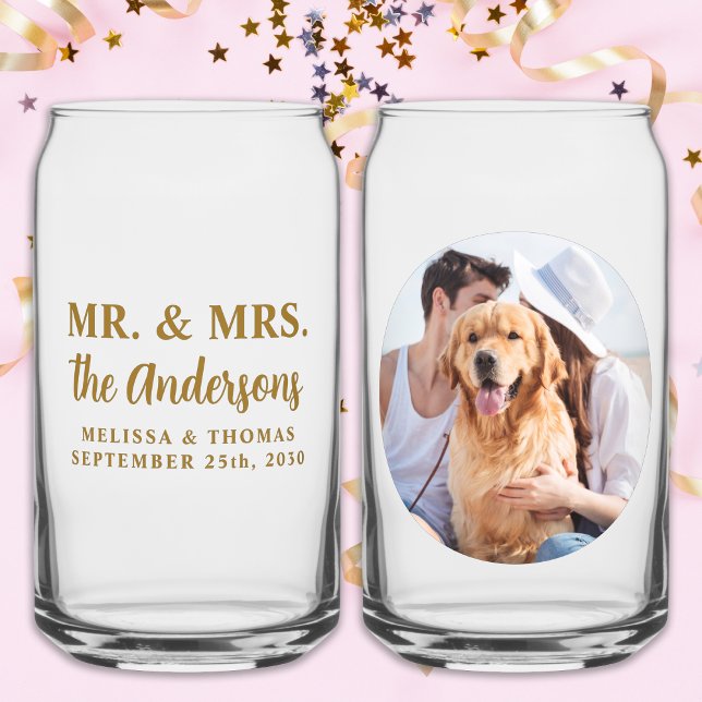 Mr & Mrs Custom Foto Moderne Gold Elegante Hochzei Dosenglas (Von Creator hochgeladen)