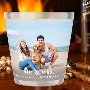 Mr & Mrs Custom Foto Neuer Name Datum Hochzeit Schnapsglas