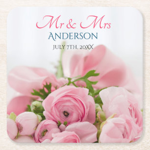Mr & Mrs., DIY Nachname, Datum & Foto Rechteckiger Pappuntersetzer