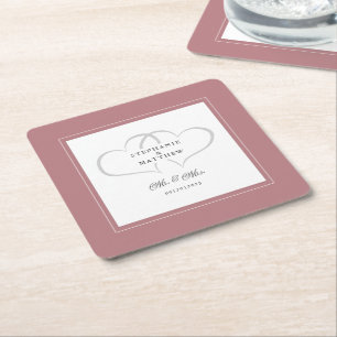 Mr & Mrs Dusty Rose Elegant Hearts Wedding Chic Rechteckiger Pappuntersetzer