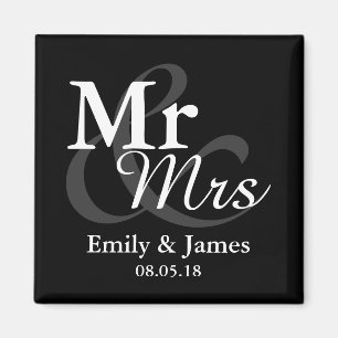 Mr&Mrs einfache elegante Typografie-Gastgeschenk Magnet
