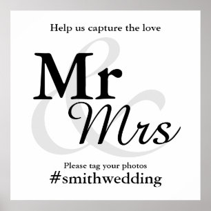 Mr&Mrs Einfache Elegante Typografie Hochzeits-Hash Poster