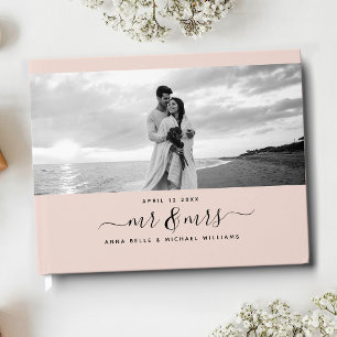 Mr & Mrs. Elegant Script Blush Pink Foto Wedding Gästebuch