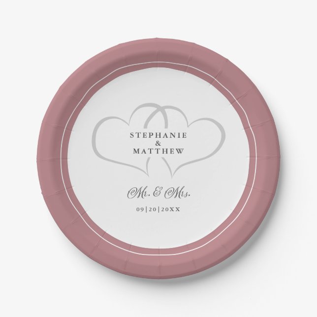 Mr & Mrs Elegant Wedding Dusty Rose Pink Modern Pappteller (Vorderseite)