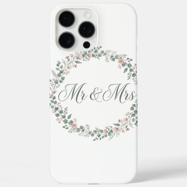 Mr & Mrs Eucalyptus Wreath iPhone Case (Rückseite)
